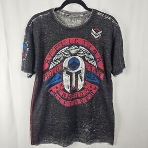 Affliction Red White Blue Graphic Tee Mens L Distressed Y2K MMA Shirt Spartan